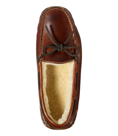 Men's Leather Double-Sole Slippers, Shearling-Lined - US 7539