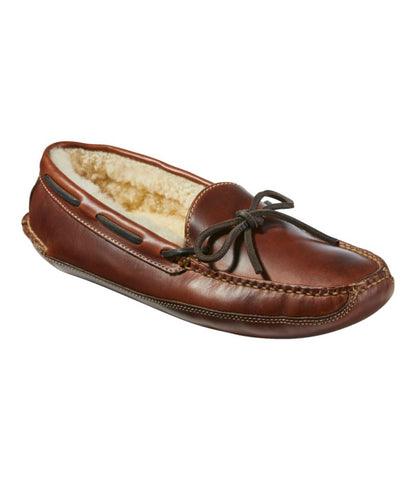 Men's Leather Double-Sole Slippers, Shearling-Lined - US 7539