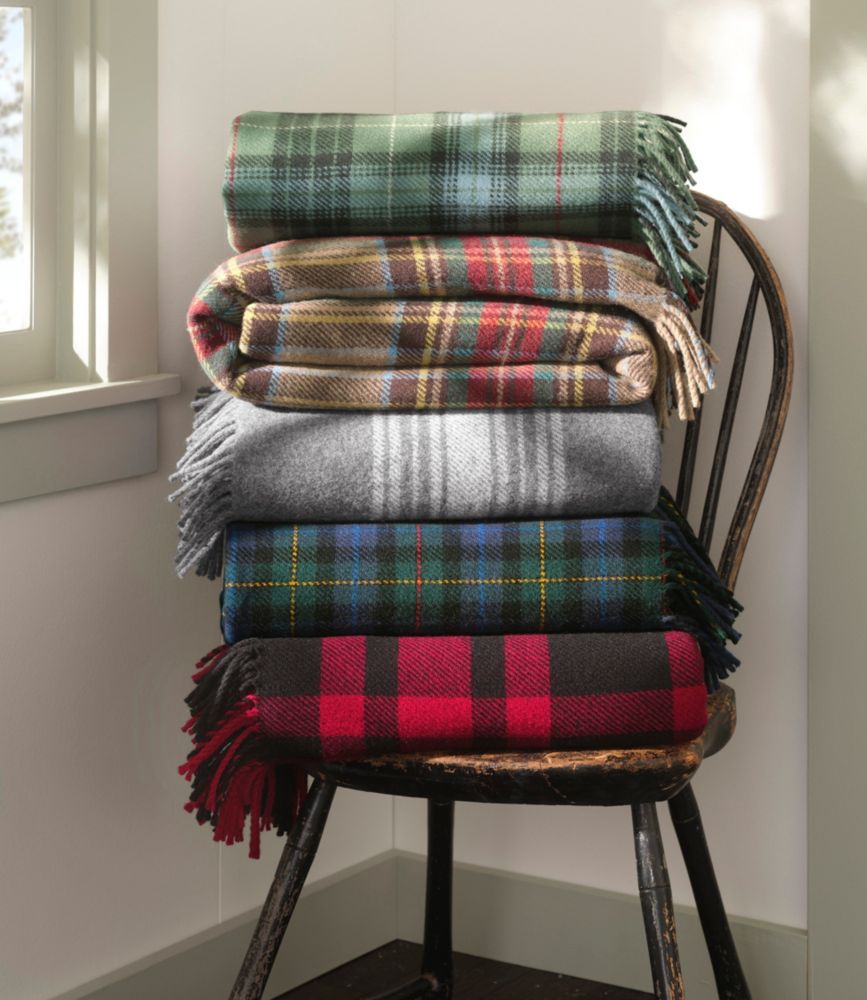 L.L.Bean Washable Wool Throw, Plaid 54" x 60" - US 7456