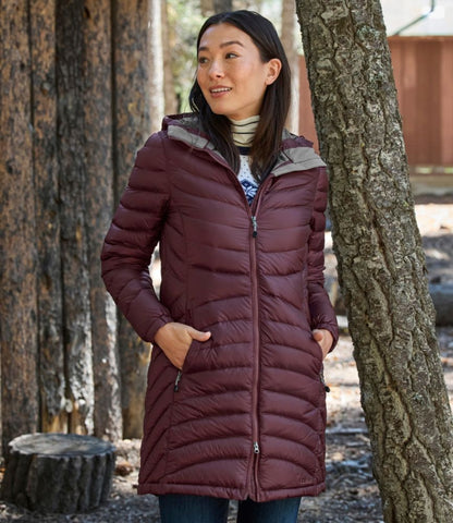 Women's Ultralight 850 Down Hooded Coat, Three-Quarter Length - US 4910
