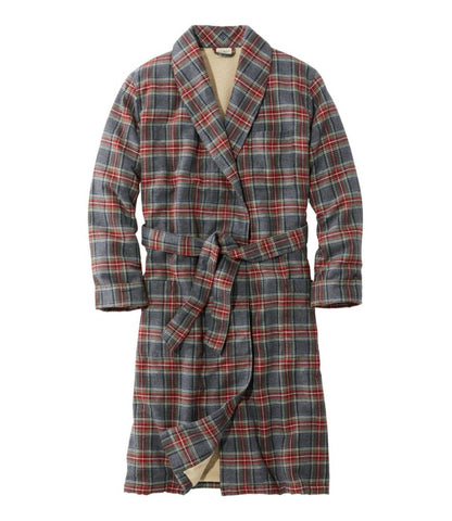 Men's Scotch Plaid Flannel Robe, Sherpa-Lined - US 4074