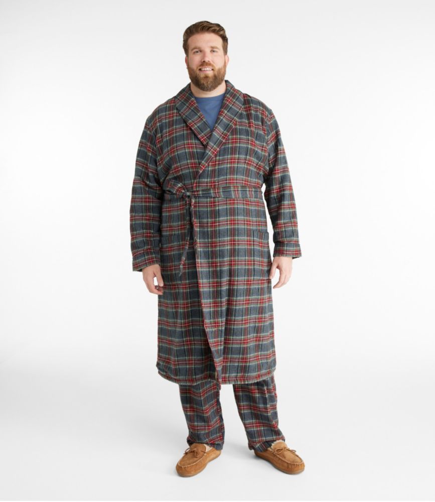 Men's Scotch Plaid Flannel Robe, Sherpa-Lined - US 4074