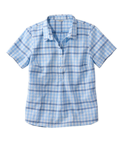 Women's Vacationland Seersucker Shirt, Short-Sleeve Popover Plaid - US 0234