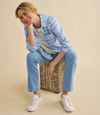 Women's Vacationland Seersucker Shirt, Long-Sleeve Plaid - US 3402