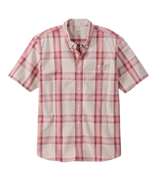Men's Comfort Stretch® Chambray Shirt, Traditional Untucked Fit, Short-Sleeve, Plaid - US 2951