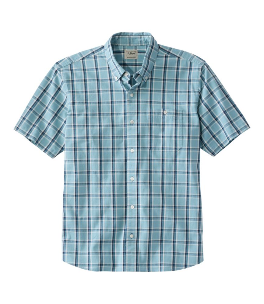 Men's Comfort Stretch® Chambray Shirt, Traditional Untucked Fit, Short-Sleeve, Plaid - US 9046