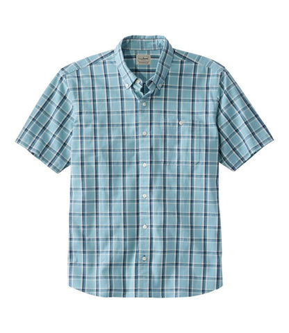 Men's Comfort Stretch® Chambray Shirt, Traditional Untucked Fit, Short-Sleeve, Plaid - US 9046