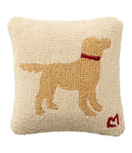 Wool Hooked Throw Pillow, Yellow Dog, 14" x 14" - US 6625