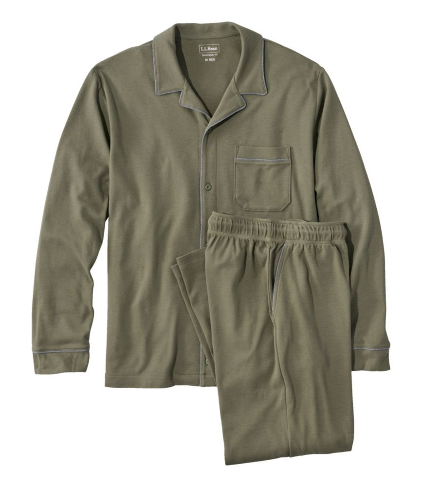 Men's Bean's Cotton Knit Pajamas, Button-Front PJ Set - US 5421