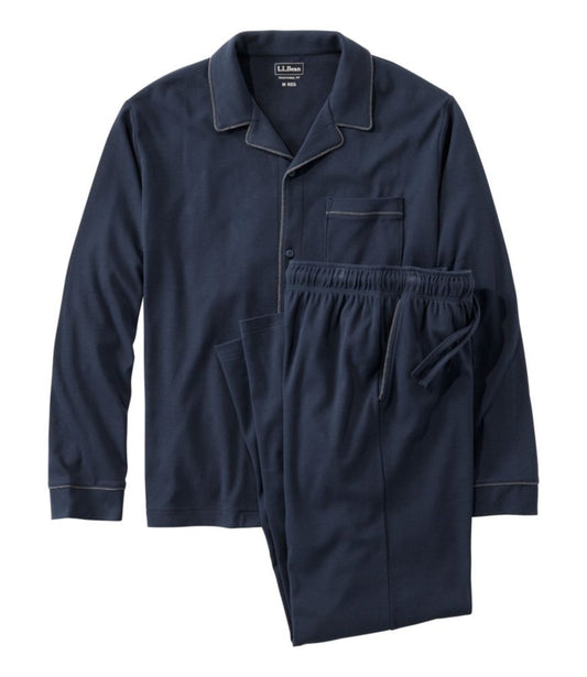 Men's Bean's Cotton Knit Pajamas, Button-Front PJ Set - US 5767