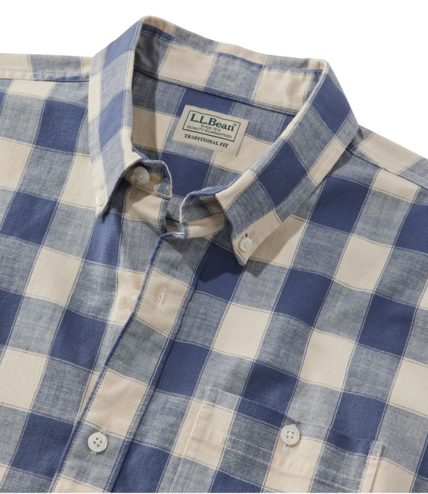 Men's Comfort Stretch® Chambray Shirt, Slightly Fitted Untucked Fit, Short-Sleeve, Plaid - US 1637