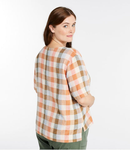 Women's Signature Linen-Blend Splitneck Shirt, Short-Sleeve - US 2169