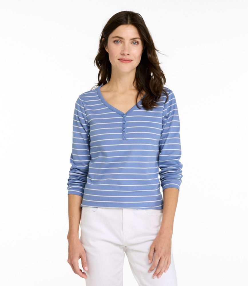 Women's L.L.Bean V-Neck Henley, Long-Sleeve Stripe - US 1445