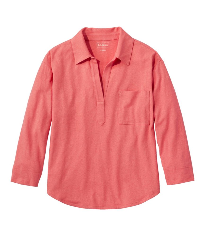 Women's Lakeside Linen/Cotton Tee, Three-Quarter-Sleeve Splitneck Polo - US 7163