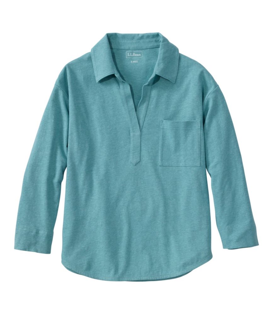 Women's Lakeside Linen/Cotton Tee, Three-Quarter-Sleeve Splitneck Polo - US 5246