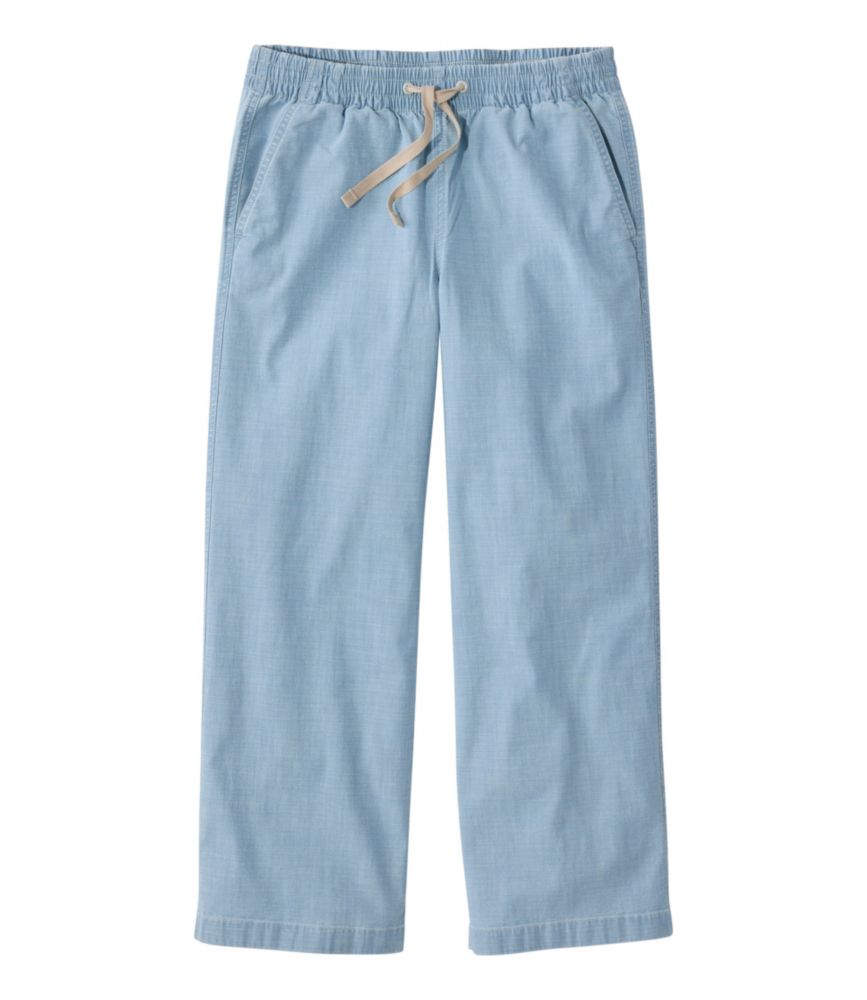 Women's Lakewashed Pull-On Chinos, Mid-Rise Wide-Leg Crop Chambray - US 6545