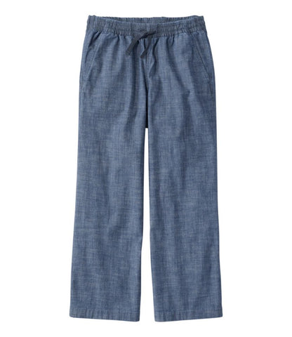 Women's Lakewashed Pull-On Chinos, Mid-Rise Wide-Leg Crop Chambray - US 9915