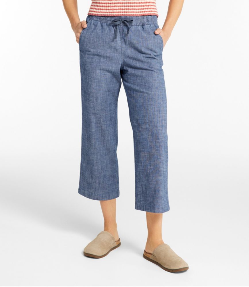 Women's Lakewashed Pull-On Chinos, Mid-Rise Wide-Leg Crop Chambray - US 9915