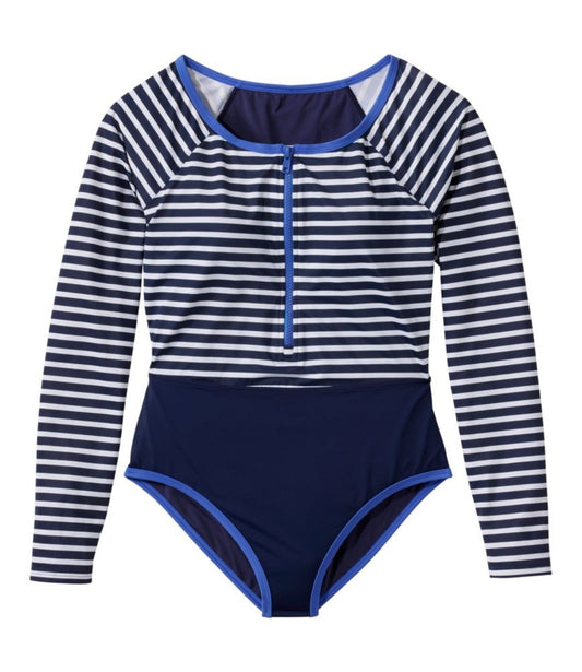Women's Coastal Essentials Swimwear, Long-Sleeve Tanksuit Print - US 0715