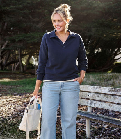 Women's Sunwashed Sweats, Splitneck Polo - US 6743