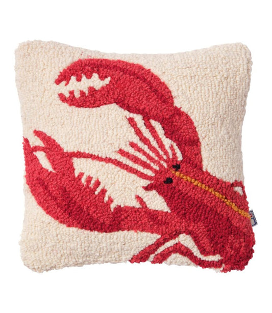 Wool Hooked Throw Pillow, Red Lobster, 14" x 14" - US 7769