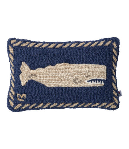Wool Hooked Throw Pillow, Whale, 12" x 18" - US 3708