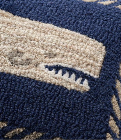 Wool Hooked Throw Pillow, Whale, 12" x 18" - US 3708