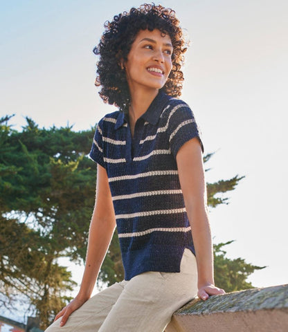 Women's Organic Cotton Slub Pointelle Sweater, Polo - US 9395