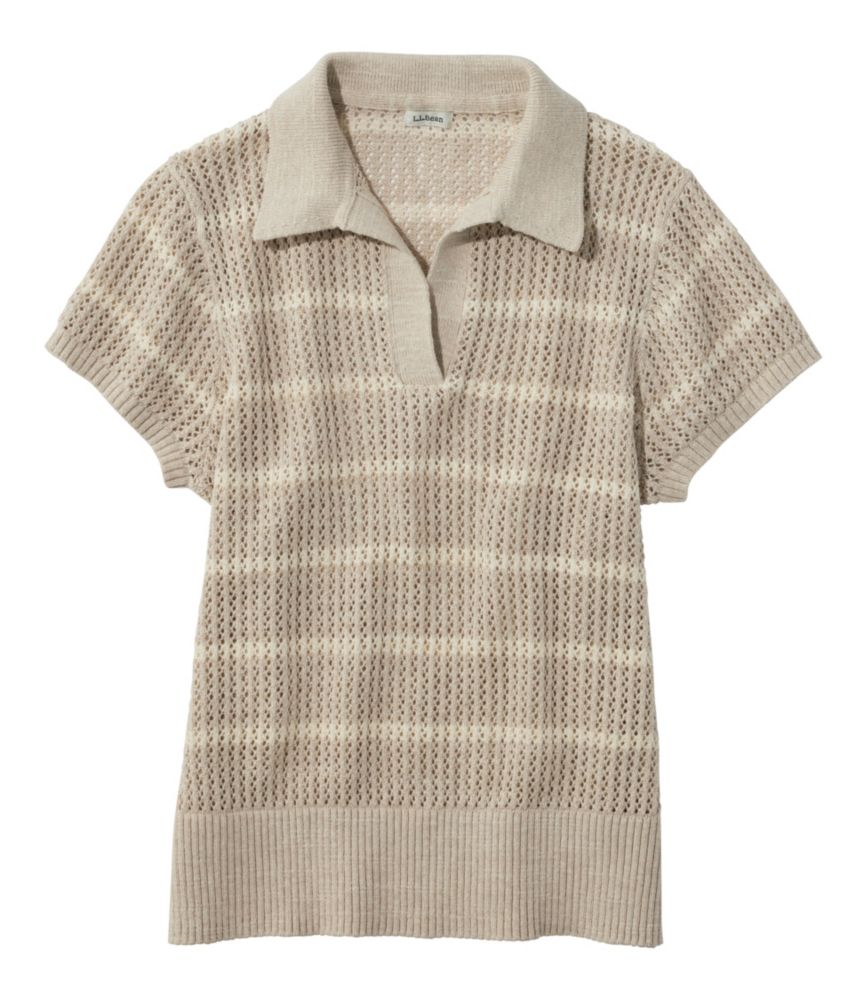 Women's Organic Cotton Slub Pointelle Sweater, Polo - US 6601