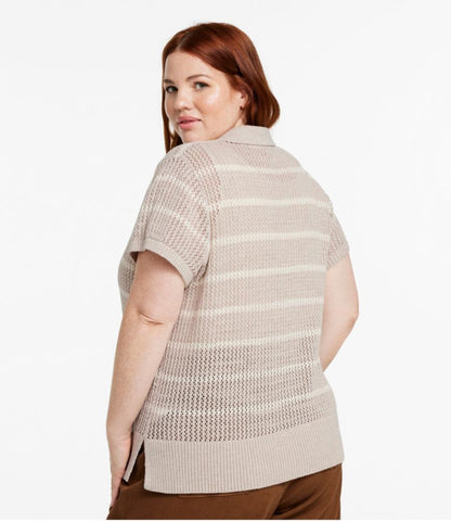 Women's Organic Cotton Slub Pointelle Sweater, Polo - US 6601