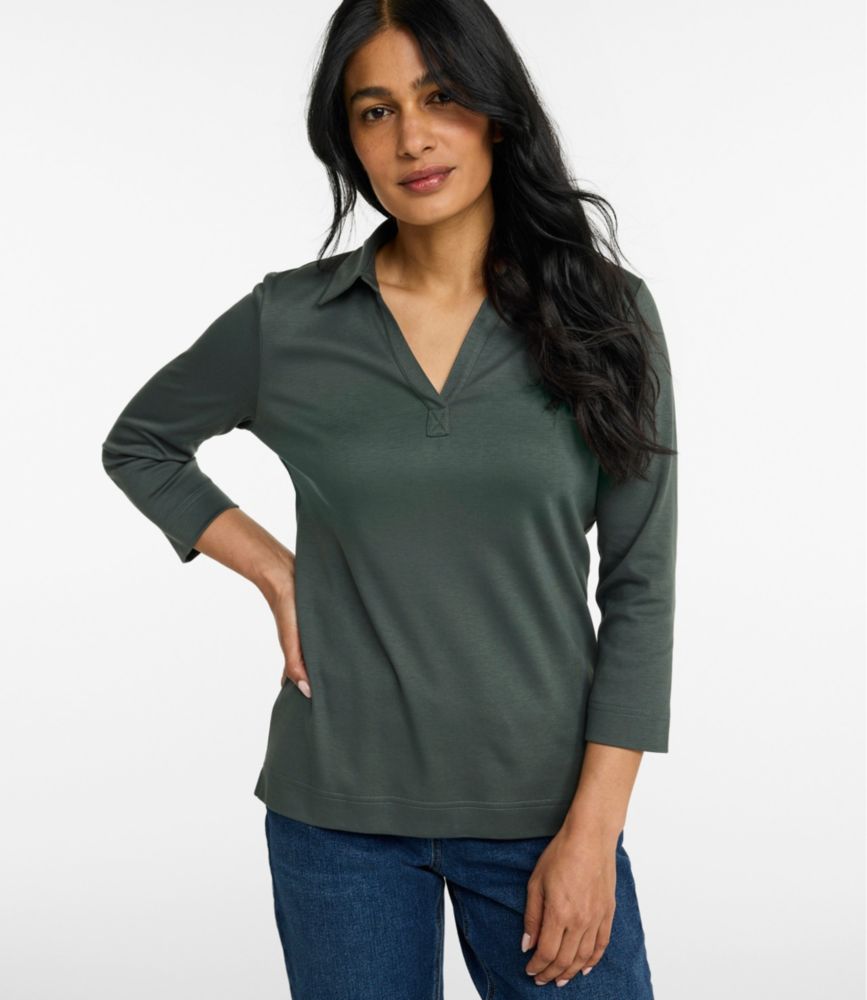 Women's Pima Cotton Tee, Three-Quarter-Sleeve Polo - US 1300