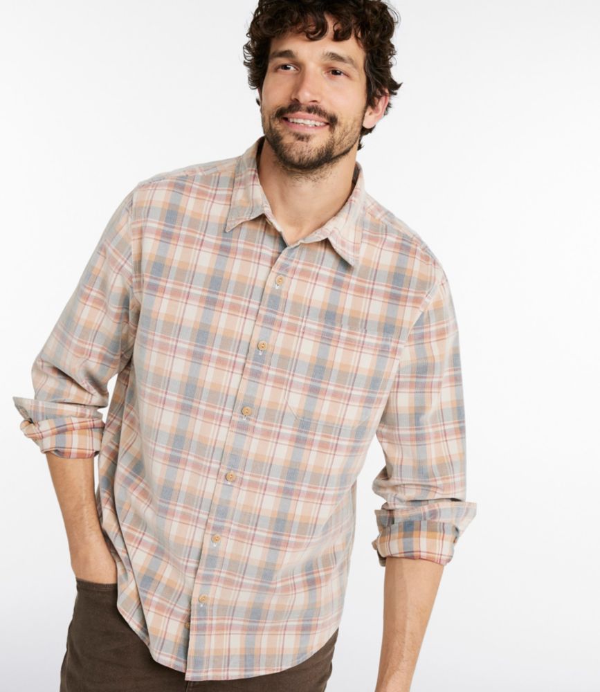 Men's Sunwashed Corduroy Shirt, Slightly Fitted Untucked Fit, Plaid - US 5131
