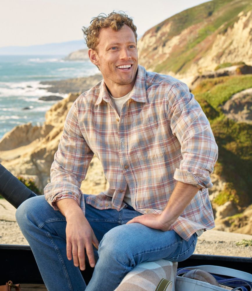 Men's Sunwashed Corduroy Shirt, Slightly Fitted Untucked Fit, Plaid - US 5131
