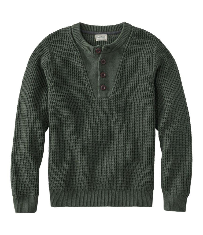 Men's L.L.Bean Organic Cotton Waffle Sweater, Henley - US 3588