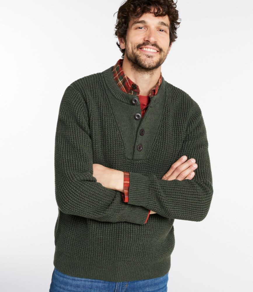 Men's L.L.Bean Organic Cotton Waffle Sweater, Henley - US 3588