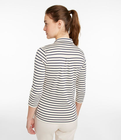 Women's Pima Cotton Tee, Three-Quarter-Sleeve Polo Stripe - US 5694