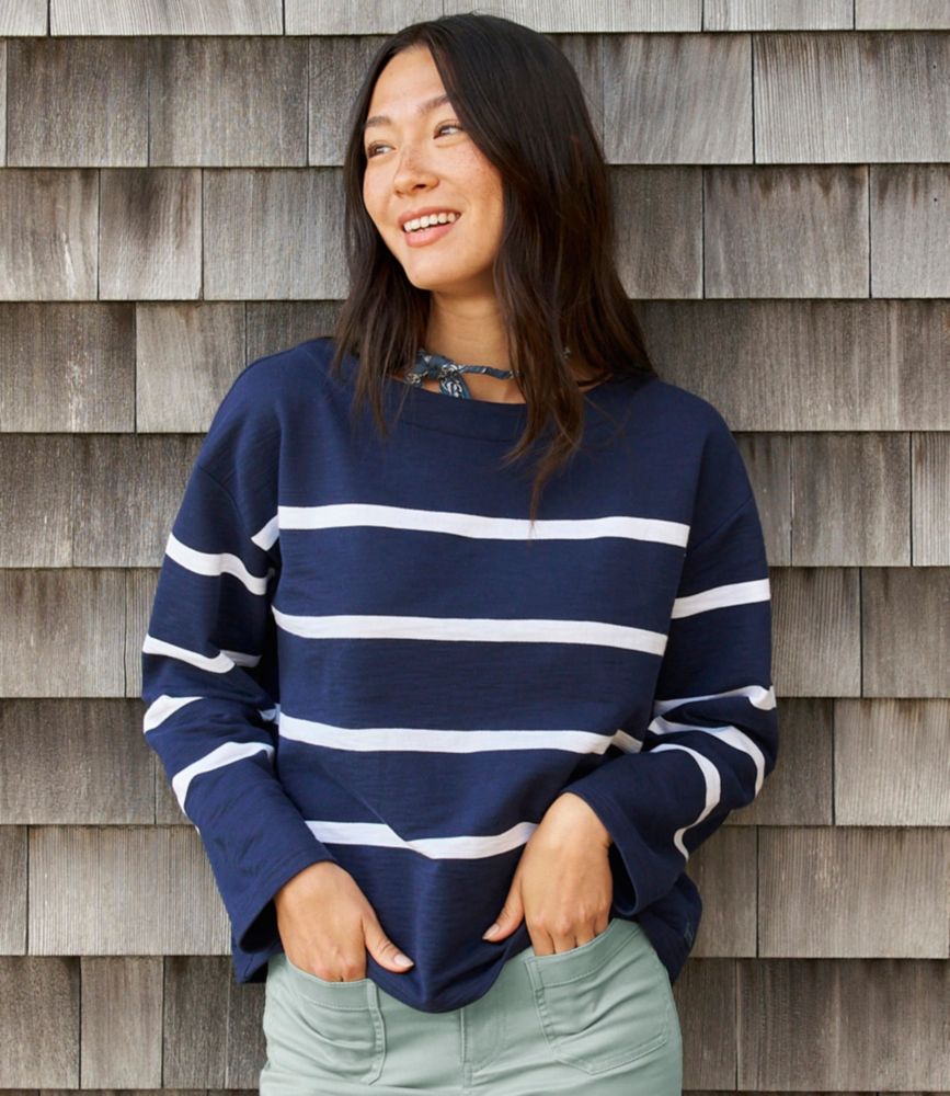 Women's Peaks Island Top, Relaxed Boatneck Long-Sleeve Stripe - US 4612