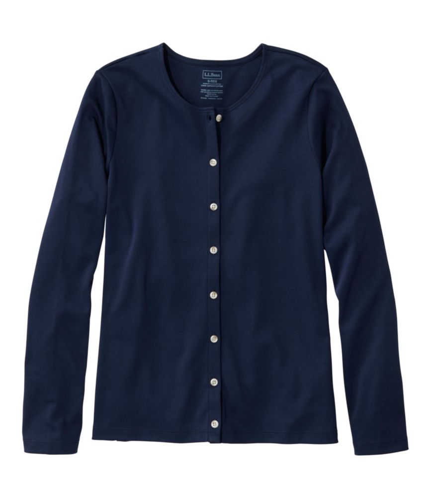Women's Pima Cotton Tee, Long-Sleeve Crewneck Cardigan - US 9455