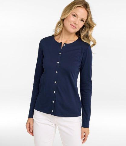 Women's Pima Cotton Tee, Long-Sleeve Crewneck Cardigan - US 9455