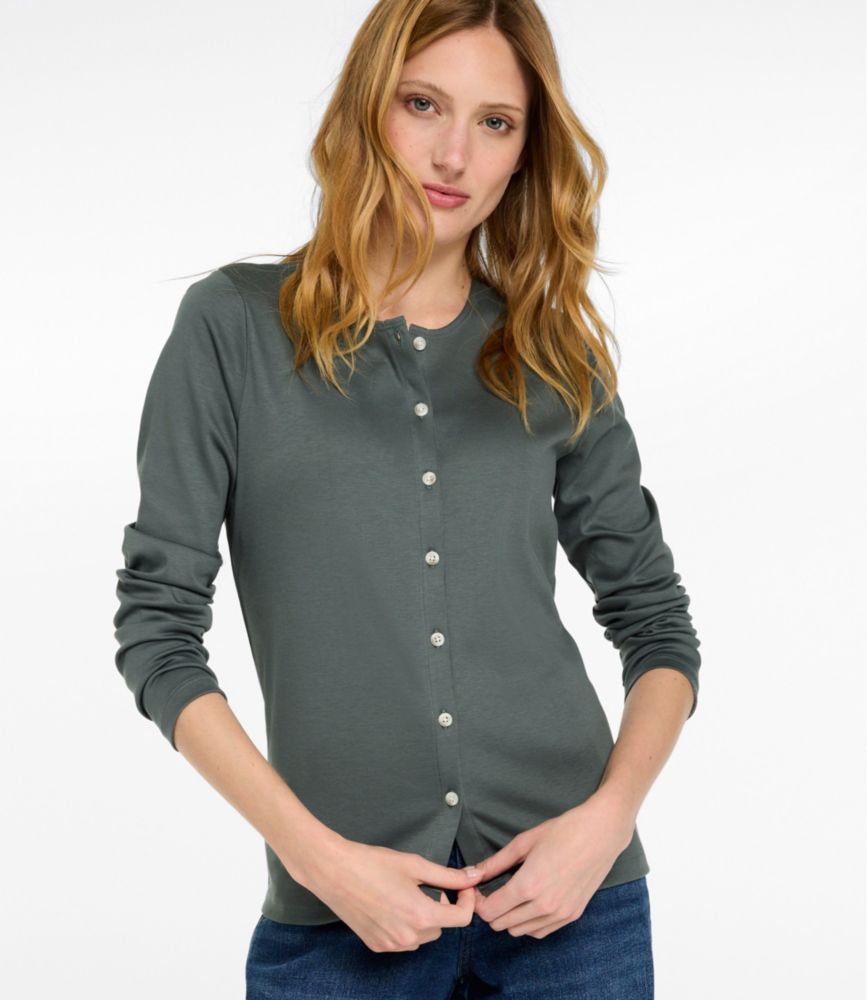 Women's Pima Cotton Tee, Long-Sleeve Crewneck Cardigan - US 0736