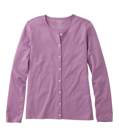 Women's Pima Cotton Tee, Long-Sleeve Crewneck Cardigan - US 9672