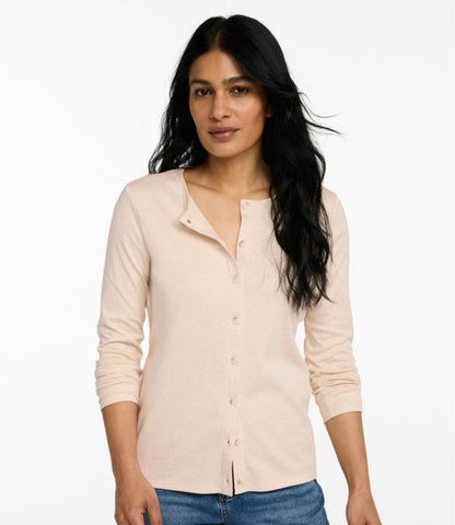 Women's Pima Cotton Tee, Long-Sleeve Crewneck Cardigan - US 0826