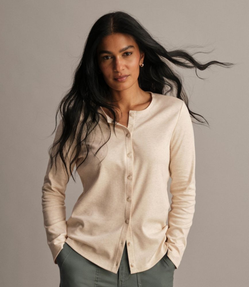 Women's Pima Cotton Tee, Long-Sleeve Crewneck Cardigan - US 0826