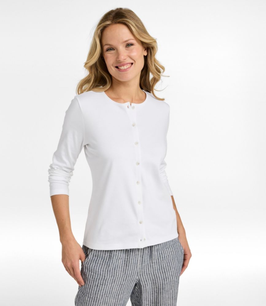 Women's Pima Cotton Tee, Long-Sleeve Crewneck Cardigan - US 7789
