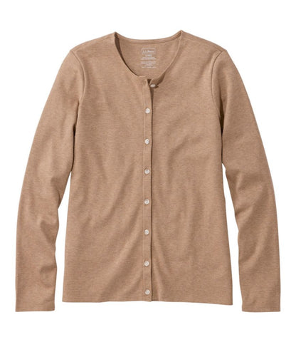 Women's Pima Cotton Tee, Long-Sleeve Crewneck Cardigan - US 9832