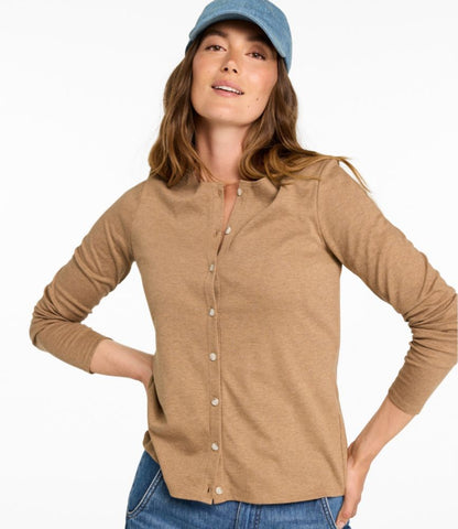 Women's Pima Cotton Tee, Long-Sleeve Crewneck Cardigan - US 9832