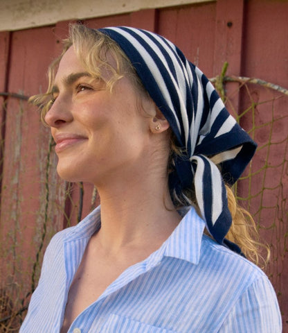 Women's Cotton/Cashmere Knit Triangle Scarf, Striped - US 7373