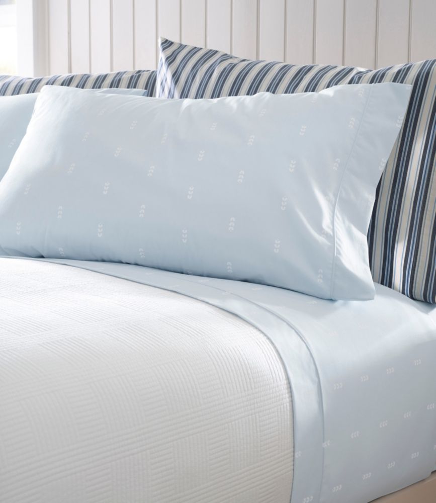 Sunwashed Percale Sheet Collection, Stamped Leaf Print - US 9891