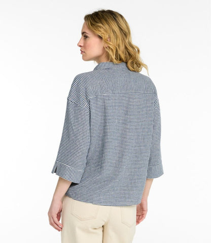 Women's Signature Linen-Blend Button-Front Shirt, Three-Quarter-Length Sleeve - US 4900
