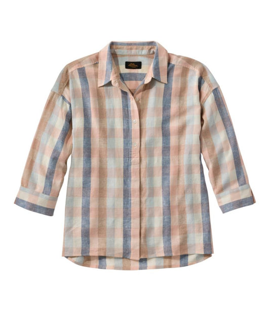 Women's Signature Linen-Blend Button-Front Shirt, Three-Quarter-Length Sleeve - US 4405